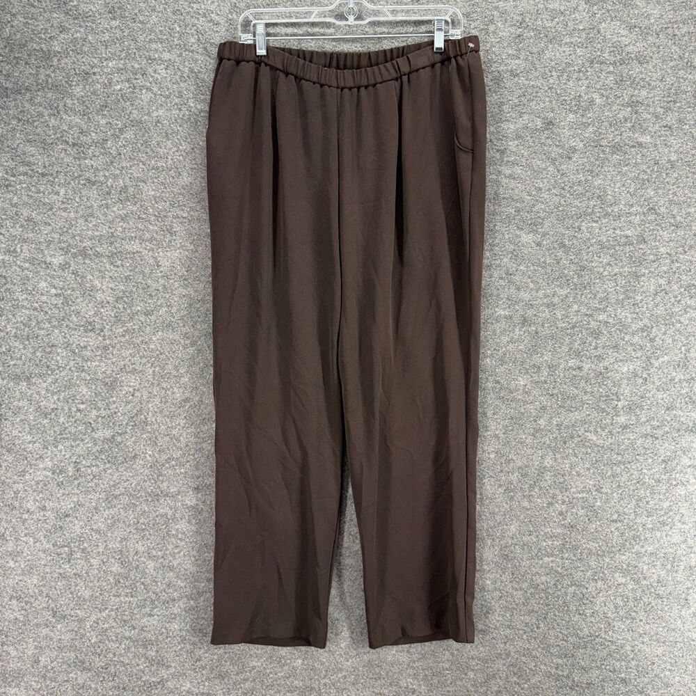 JM Collection Pants Women 16 Brown High Rise Flat Front Wide Leg Pull On Pockets